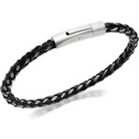 Inspirit Twisted Silver Tone Black Leather Bracelet - 9in - A3563
