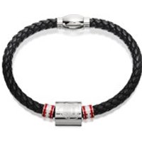 Stainless Steel And Black Leather Arsenal FC Bracelet - J2385