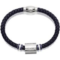 Stainless Steel And Black Leather Weave Chelsea FC Magnetic Bracelet - J2485