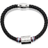 Stainless Steel And Black Leather Weave West Ham FC Magnetic Bracelet - J2587