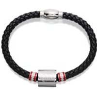 Stainless Steel And Black Leather Weave England Three Lions Magnetic Bracelet - J2604