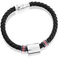 Stainless Steel And Black Leather Weave Rangers FC Magnetic Bracelet - J2932