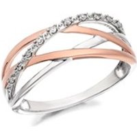 My Diamonds Silver And Rose Gold Plated Diamond Strand Crossover Ring - D9058-M