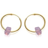 9ct Gold Pink Swarovski Crystal Hoop Earrings - 15mm - G2428