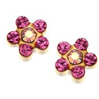 14ct Gold Pink Crystal Daisy Ear Piercing Studs - 5mm - S7572
