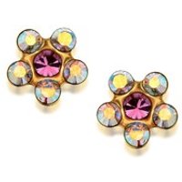 14ct Gold White And Pink Crystal Daisy Ear Piercing Studs - 5mm - S7573