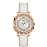 Guess Montauk Rose Gold Plated White Leather Strap Watch - W96108