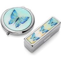 Blue Butterfly Compact Mirror And Lipstick Case - P65145