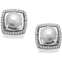 Princess Pearl Silver Grey Freshwater Pearl And Cubic Zirconia Stud Earrings - F6413