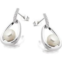 Princess Pearls Silver Freshwater Pearl And Cubic Zirconia Earrings - F6415