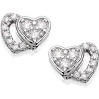 Briolette Silver Cubic Zirconia Double Heart Earrings - J7766