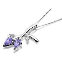 9ct White Gold Diamond And Tanzanite Flower Pendant And Chain - D9533