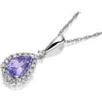 9ct White Gold Diamond And Tanzanite Pear Drop Pendant And Chain - 7pts - D9740