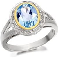 My Diamonds Silver And 9ct Gold Blue Topaz And Diamond Cluster Ring - D9926-N