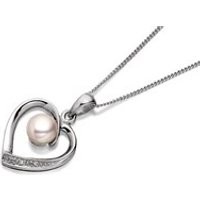 My Diamonds Silver Freshwater Pearl And Diamond Heart Necklace - D9965