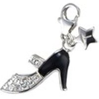 Tingle SCH159 Silver Enamel Stone Crystal Black Shoe Karab Clasp Charm - F8146