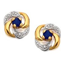 9ct Gold Two Colour Sapphire Swirl Earrings - 10mm - G0722