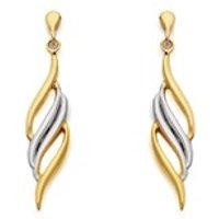 9ct Two Colour Gold Flame Drop Earrings - 35mm Drop - G1425