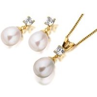 9ct Gold Freshwater Cultured Pearl And Cubic Zirconia Gift Set - G5005