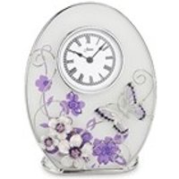 Sophia Purple Butterfly Crystal Glass Clock - P6668