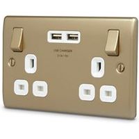 British General 13A Pearl Nickel Switched Double Socket & 2 X USB - 5050765137003