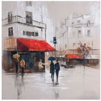 French Café Scene Multicolour Canvas Art (W)80cm (H)80cm