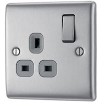 British General 13A Brushed Steel Switched Single Socket