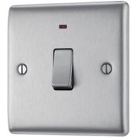 British General 20A Single Brushed Steel Switch With Neon