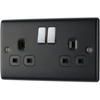 British General 13A Graphite Black Switched Double Socket
