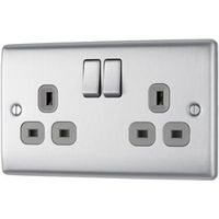 British General 13A Brushed Steel Switched Double Socket