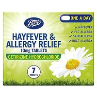 Boots Pharmaceuticals Hayfever & Allergy Relief 10mg Tablets Cetirizine Hydrochloride (7 Tablets)