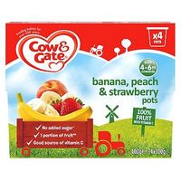Cow & Gate Banana, Peach & Strawberry 100% Fruit With Vitamin C From 4-36 Months 4 X 100g
