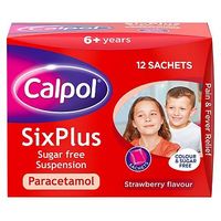 Calpol SixPlus Sugar Free Suspension Strawberry Flavour 6+ Years 12x5ml Sachets