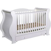 Tutti Bambini Louis Fix Side Sleigh Cot Bed With Drawer - White Finish