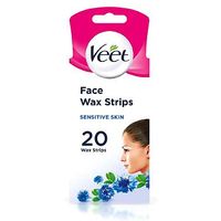 Veet EasyGrip Ready-to-Use Face Wax Strips With Vitamin E & Almond Oil For Sensitive Skin 20 Strips & 4 Wipes