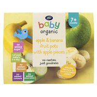 Boots Baby Organic Apple & Banana Fruit Pots With Apple Pieces Stage 2 7months+ 4x100g