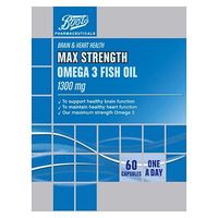 Boots Pharmaceuticals MAX STRENGTH OMEGA 3 FISH OIL 1300 Mg 60 Capsules