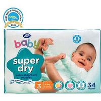 Boots Baby Super Dry Nappies Size 3 Midi Carry Pack - 34 Nappies