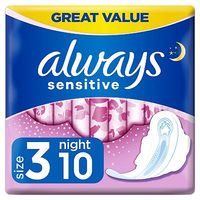 Always Sensitive Night Ultra (Size 3) Sanitary Towels Wings 10 Pads