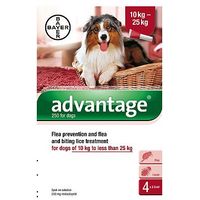 Advantage Flea Prevention And Flea And Biting Lice Treatment For Dogs Of 10 Kg To Less Than 25 Kg - 4 X 2.5ml Spot-on Solution