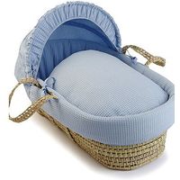 Clair De Lune Soft Cotton Waffle Moses Basket - Blue With Quilted Liner