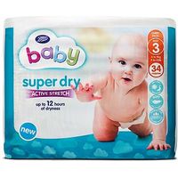 Boots Baby Super Dry With Active Stretch Nappies (Midi) Size 3 - 34 Nappies