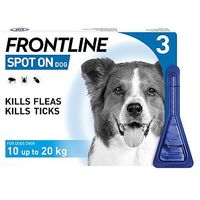 Frontline Spot On Dog 10% W/v Spot On Solution For Dogs Over 10 Up To 20 Kg - 3 X Pipettes