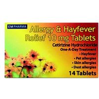 EM PHARMA Allergy & Hayfever Relief 10mg Tablets Cetirizine Hydrochloride - 14 Tablets