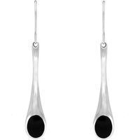 Sterling Silver Whitby Jet Long Oval Drop Hook Earrings
